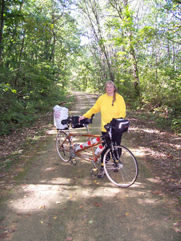 Susan with bike on Elroy-Sparta Trail
